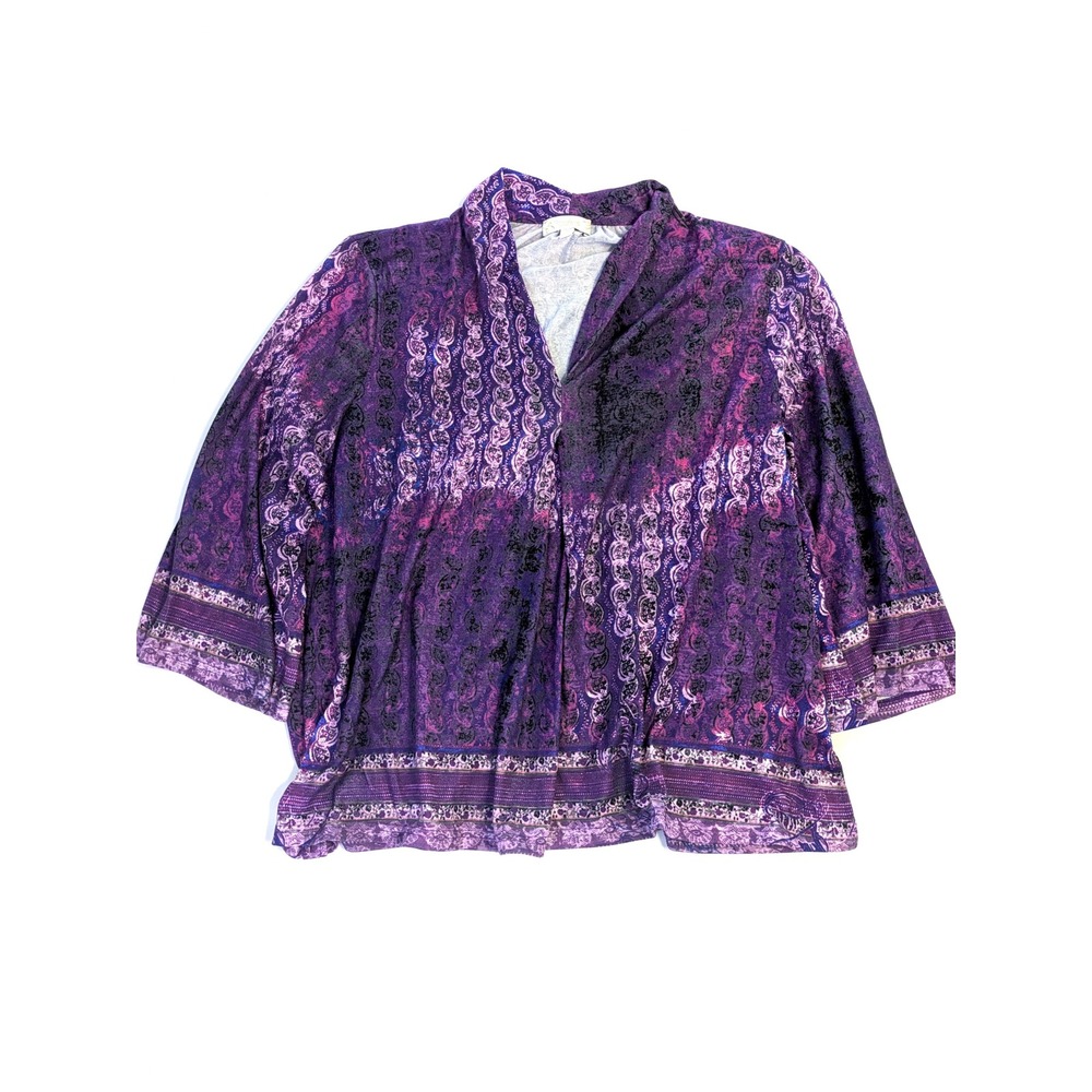 Weekend Suzanne Betro Purple Paisley Print Split Neck Blouse 1X U0602642